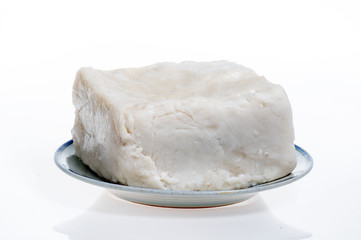 Fried carrot cake (Chai tow kway) in a dishes isolated on white background