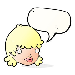 cartoon female face with surprised expression with speech bubble