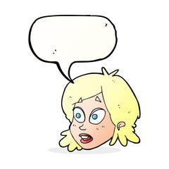 cartoon female face with surprised expression with speech bubble