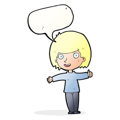 cartoon happy woman with speech bubble