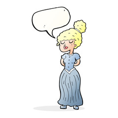 cartoon pretty victorian woman with speech bubble