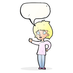 cartoon happy woman with speech bubble