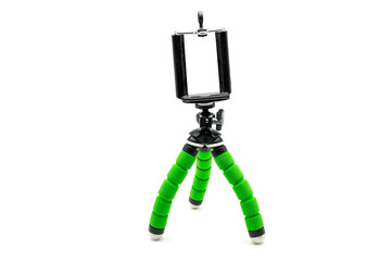 Mobile Phone isolated on tripod in white background