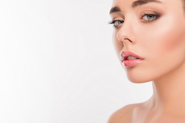 Fototapeta premium Portrait of cute girl with contemtated expression of her face