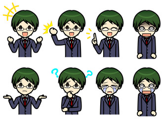 シンプルキャラクター　会話・表情イラスト集　ビジネス　男性B　その2