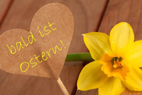 Osterglocke mit Herz und Text "bald ist Ostern!"