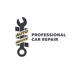 Service auto repair, wrench, logo sign flat.