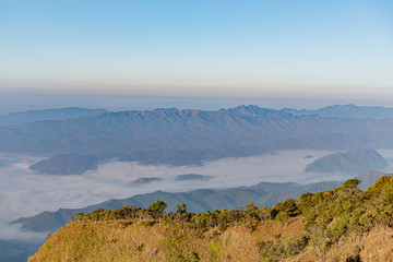 mountain ridge with mist morning, Beautiful mountain ridge for hiking at Doi Tu Lay (Mon Tu Lay) , Tak province Thailand
