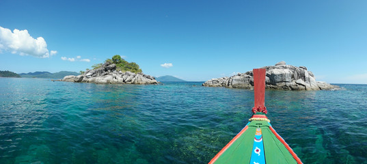 Panorama sea boat with Koh  Lipe island in Satun, Thailand