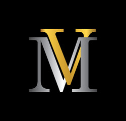 VM initial letter with gold and silver