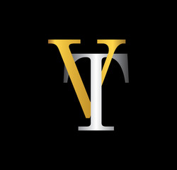 VT initial letter with gold and silver