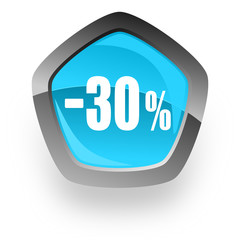 30 percent sale retail blue metallic chrome web pentagon glossy icon
