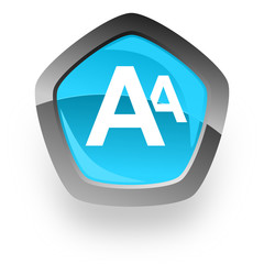 alphabet blue metallic chrome web pentagon glossy icon