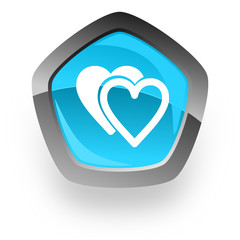 love blue metallic chrome web pentagon glossy icon