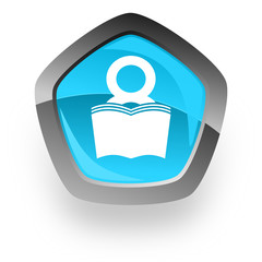 book blue metallic chrome web pentagon glossy icon