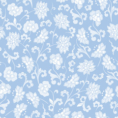 Vintage floral raster seamless pattern with hand-drawn flowers.