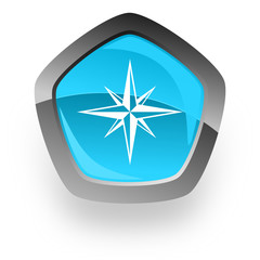 compass blue metallic chrome web pentagon glossy icon