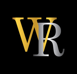 WR initial letter with gold and silver