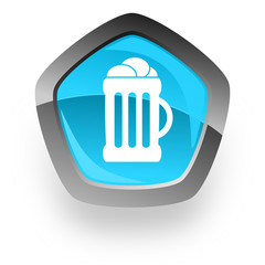 beer blue metallic chrome web pentagon glossy icon