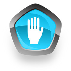 Obraz premium stop blue metallic chrome web pentagon glossy icon