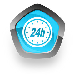 24h blue metallic chrome web pentagon glossy icon
