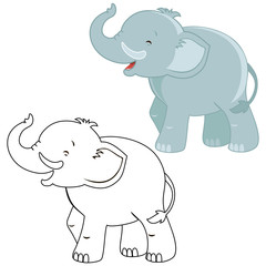Happy elephant cartoon  painting, colored drawing