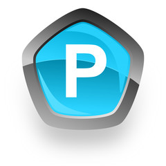 parking blue metallic chrome web pentagon glossy icon