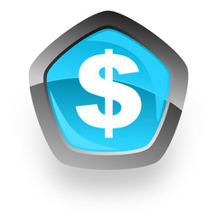 dollar blue metallic chrome web pentagon glossy icon