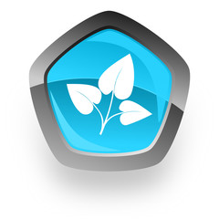 leaf blue metallic chrome web pentagon glossy icon