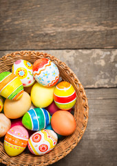 Easter eggs on wooden