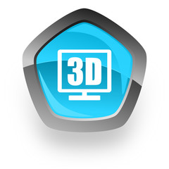 3d display blue metallic chrome web pentagon glossy icon