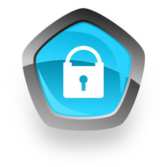 padlock blue metallic chrome web pentagon glossy icon