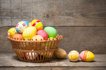Easter eggs on wooden