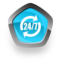 service blue metallic chrome web pentagon glossy icon