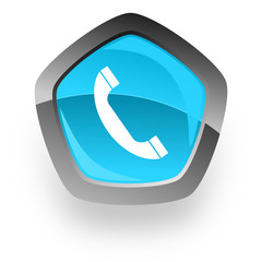 phone blue metallic chrome web pentagon glossy icon