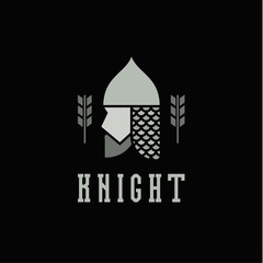 Knight head, helmet with chain mail armor, vector illustration face