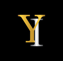 YI initial letter with gold and silver