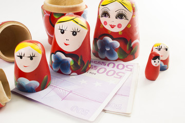 Babushka  nesting doll with 500 euro banknote inside