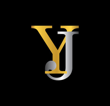 YJ initial letter with gold and silver
