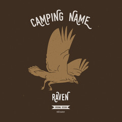 Raven. Crow vector illustration. European animals silhouettes