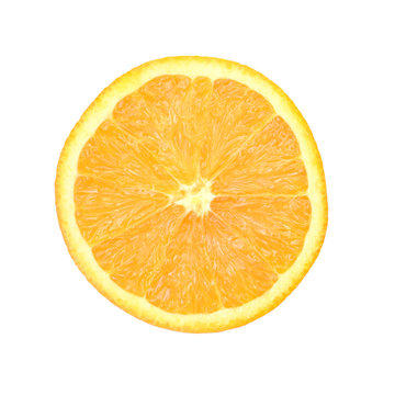 Orange cut in half top view isolated on white background