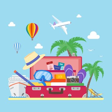 Travel concept vector illustration in flat style design. Vacation and tourism background