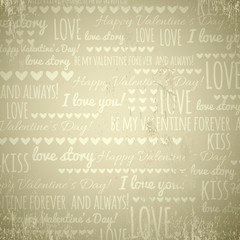 beige background with  valentine hearts and text,  vector
