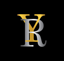 YR initial letter with gold and silver