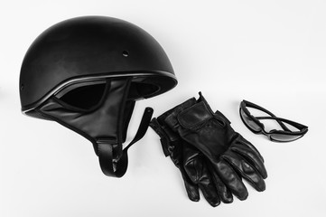 Motorcycle Riders Helmet, Gloves And Sunglasses