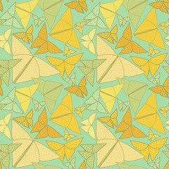 Fototapeta na wymiar Pattern with beautiful origami butterflies drawing. Seamless bac