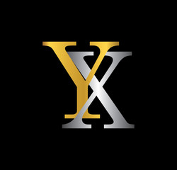 YX initial letter with gold and silver