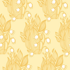 Lilies of the valley flower. Wallpaper textile seamless pattern.