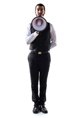 Fototapeta premium Luxury waiter shouting by megaphone
