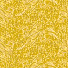Narcissus spring flower tattoo drawing. Wallpaper seamless patte